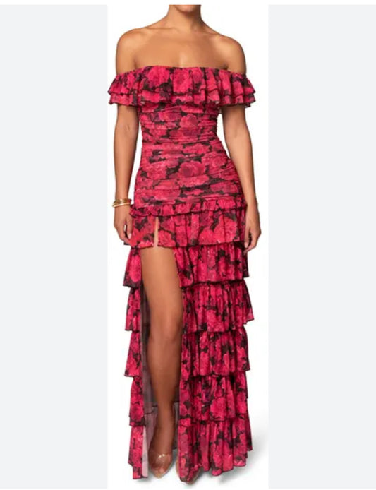 JLUXLABEL Ruffle Off The Shoulder Tiered Maxi Dress (XL)