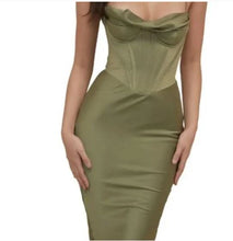 Load image into Gallery viewer, Myrna Satin Corset Midi Dress HOUSE OF CB (10/12)