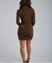 Load image into Gallery viewer, ALEXANDRA Ruched Long Sleeve Mini Dress- Chocolate (L/8)