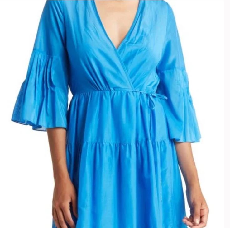 Kobi Halperin Blue Sasha Tiered Midi Dress (L)