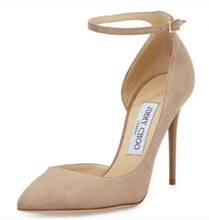 Load image into Gallery viewer, Jimmy Choo Lucy 100mm Suede Ankle Strap Pumps (SZ 40)