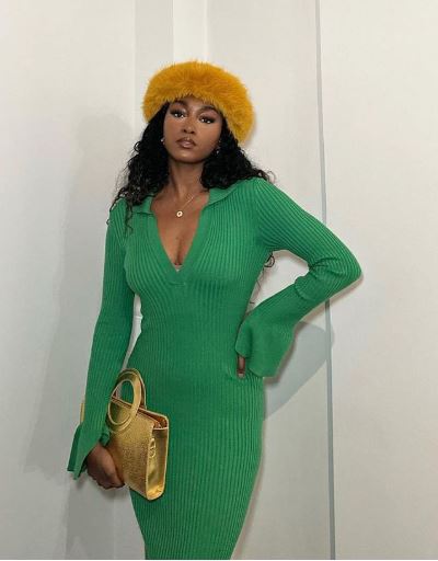 NA-KD Green Rib Knitted Trumpet Sleeve Dress (SZ L) NA-KD Green Rib Knitted Trumpet Sleeve Dress (SZ L)