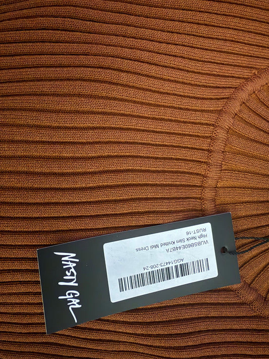 Nasty Gal High Neck Slim Knitted Midi Dress (SZ L)