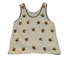 Load image into Gallery viewer, Vintage 80s Rina Z Cream Sequin/Beaded Star top (SZ S)