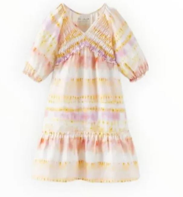 ZARA SMOCKED LINEN BLEND TIE DYE DRESS (SZ 10) elleandava ZARA SMOCKED LINEN BLEND TIE DYE DRESS (SZ 10) elleandava