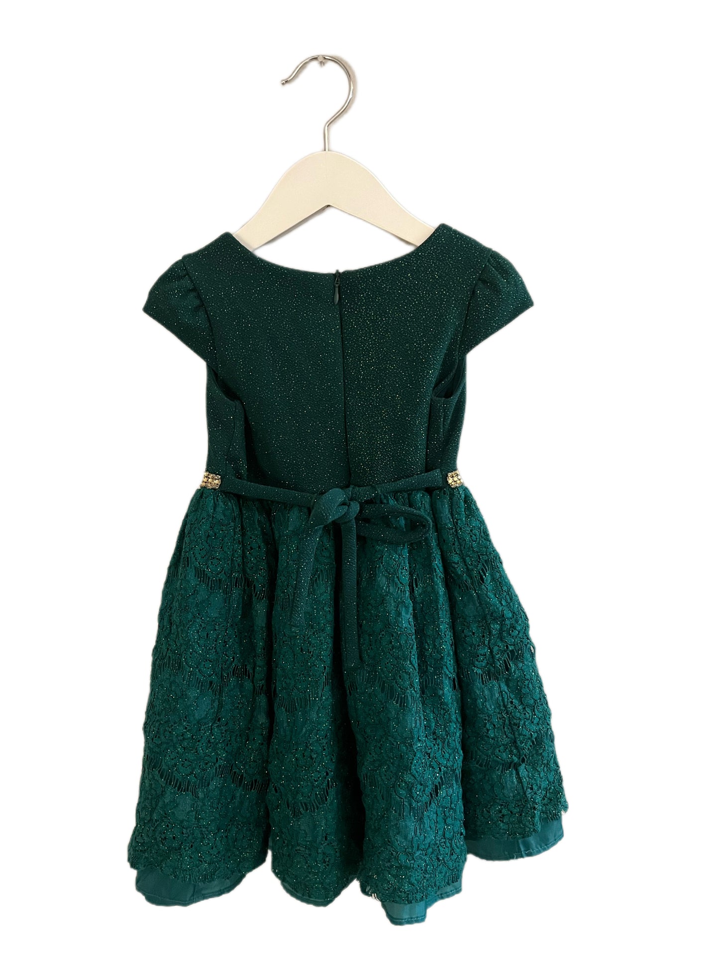 YOUNGLAND GREEN SPARKLE HOLIDAY DRESS (SZ 4)