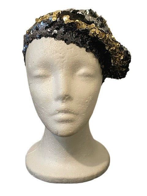 GIRLS' BLACK/GOLD SEQUIN BERET (OS)