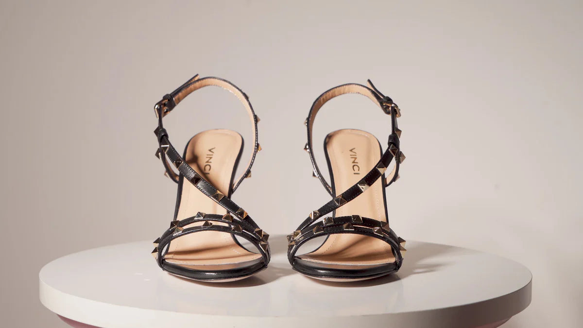 Vinci Black Leather Studded Sandal (SZ 41)