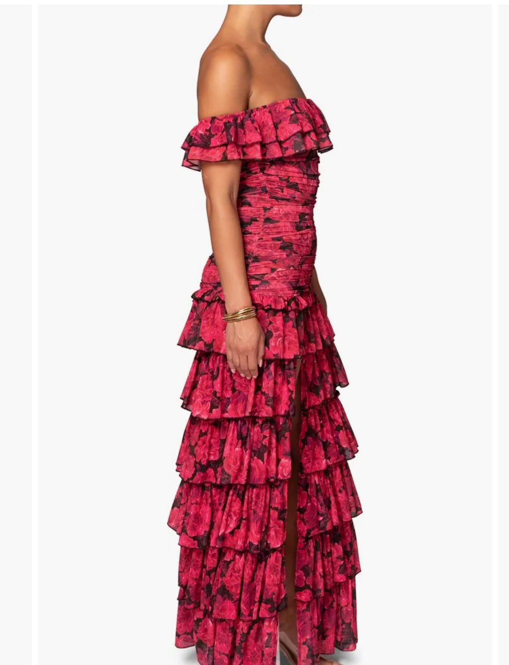 JLUXLABEL Ruffle Off The Shoulder Tiered Maxi Dress (XL)
