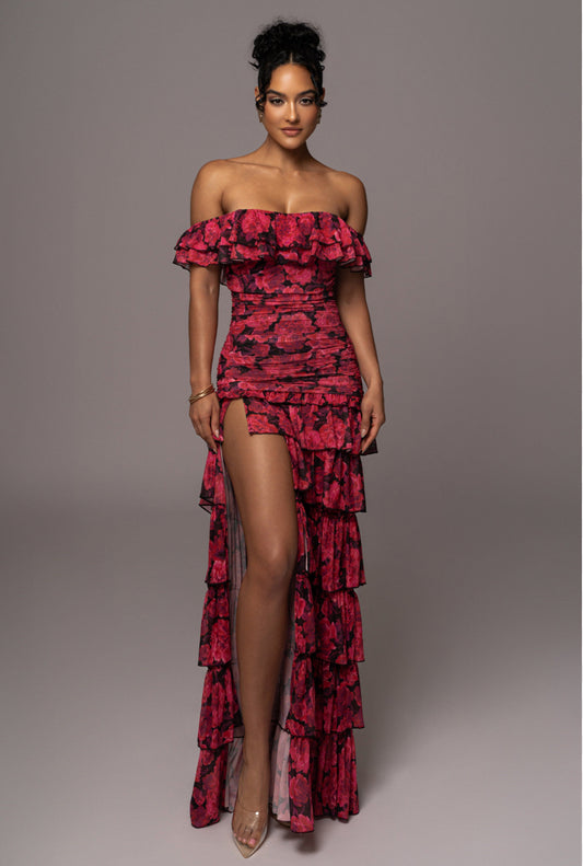 JLUXLABEL Ruffle Off The Shoulder Tiered Maxi Dress (XL)