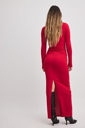NA-KD Red Long Sleeve Maxi Dress (SZ L)