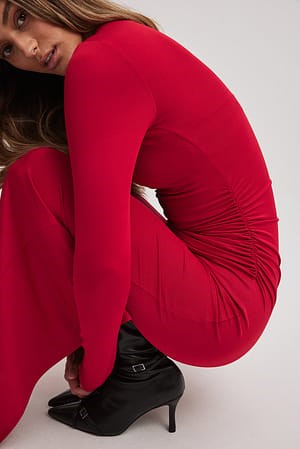 NA-KD Red Long Sleeve Maxi Dress (SZ L)