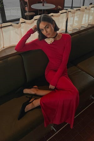 NA-KD Red Long Sleeve Maxi Dress (SZ L)