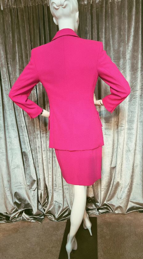 Vintage Escada Wool Hot Pink Skirt Suit 36/S