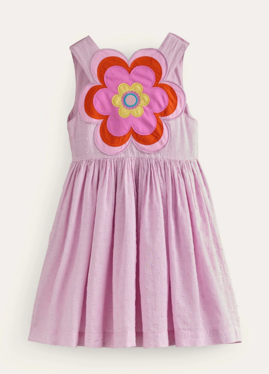 Boden Pink Flower Appliqué  Dress  (SZ 7-8)