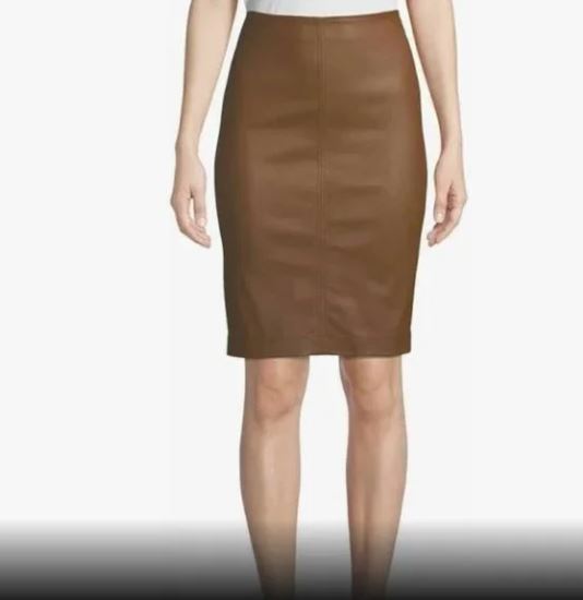 BAGATELLE.CITY Leather Stretch Skirt - Cognac Brown (SZ M)