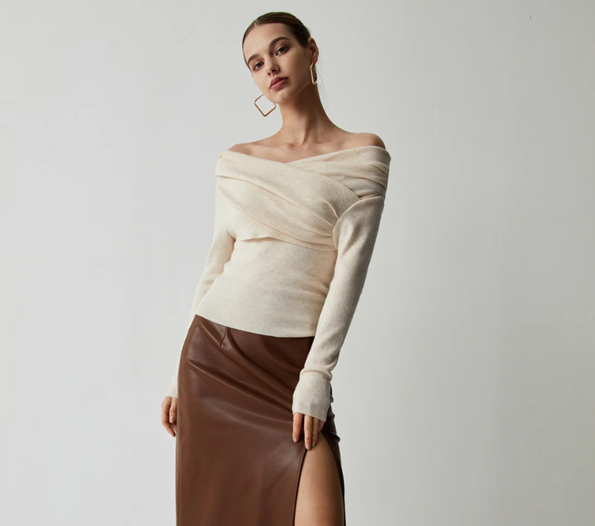 Commense Shoulder Wrap Long Sleeve Knit Top (SZ XL)