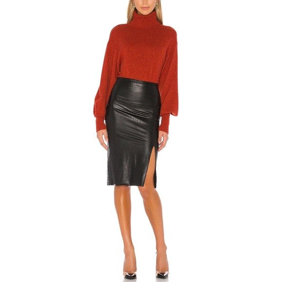 Commando Fx Leather Slit Midi Skirt (SZ L)