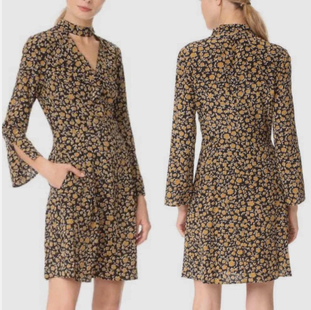 Derek Lam Floral Cascade Bell Sleeve Silk Dress (SZ 10)