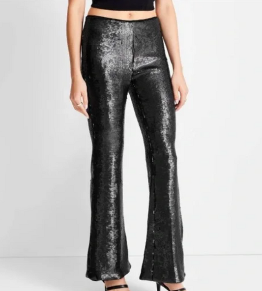 Future Collective Kahlana Barfield Brown High-Rise Sequin Flare Pants (SZ 14)
