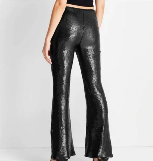 Future Collective Kahlana Barfield Brown High-Rise Sequin Flare Pants (SZ 14)
