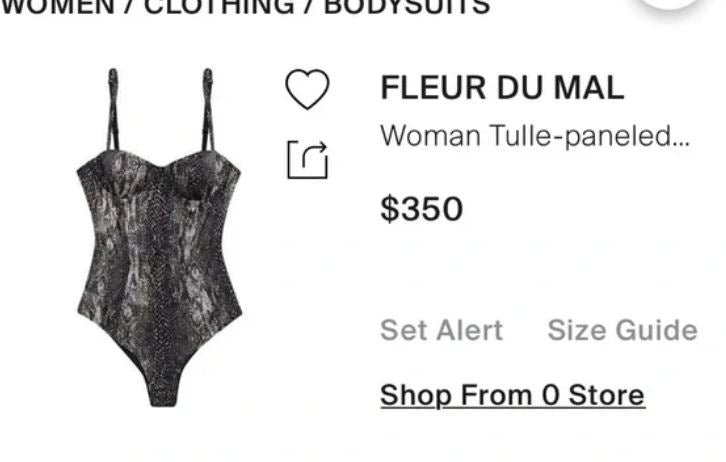 Fleur Du Mal Snake Print Bodysuit (L)