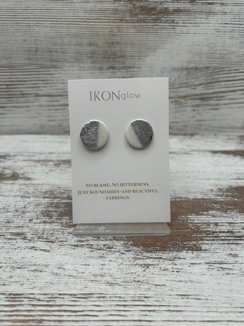 IKONglow Silver & White Half-Moon Stud Earrings
