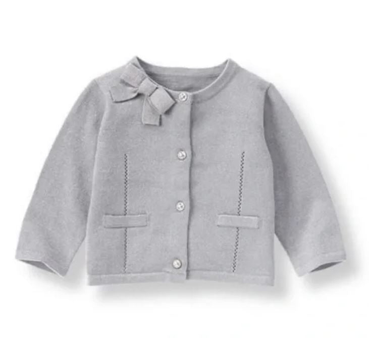 Janie and Jack Baby Girl Gray Silver Sparkle Glittery Long Sleeve Cardigan ( 6-12M)