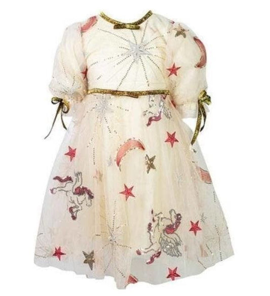 LOLA + THE BOYS Golden Star Party Dress, Gold (SZ 12)