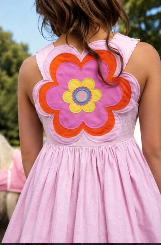 Boden Pink Flower Appliqué  Dress  (SZ 7-8)