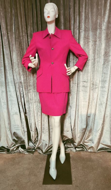 Vintage Escada Wool Hot Pink Skirt Suit 36/S