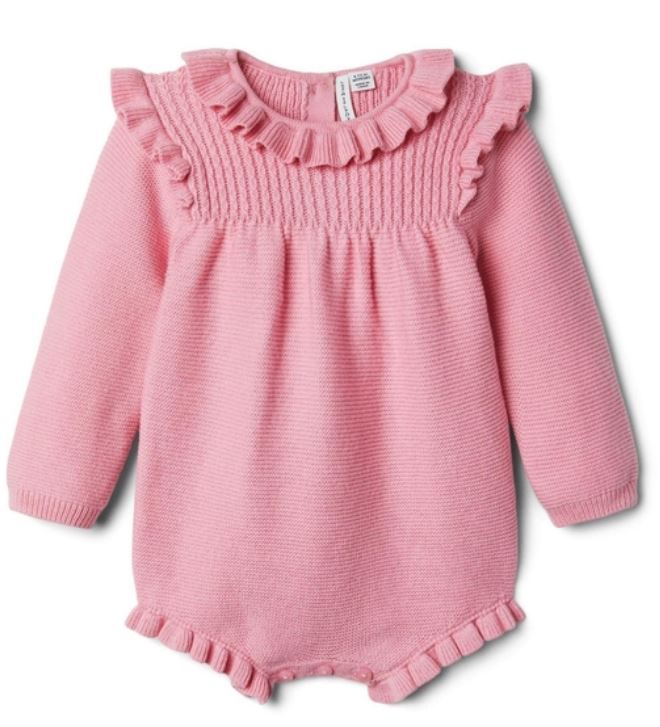 Janie and Jack Pink Cable Knit Ruffle Onesie (12-18 M)