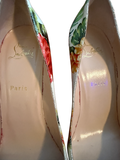 Christian Louboutin Multicolor Hawaii Floral Print Leather Pigalle Follies Pumps   (SZ 40.5)