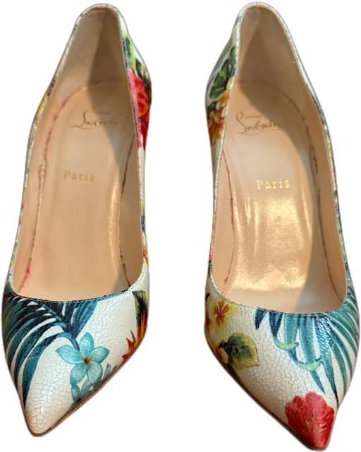 Christian Louboutin Multicolor Hawaii Floral Print Leather Pigalle Follies Pumps   (SZ 40.5)