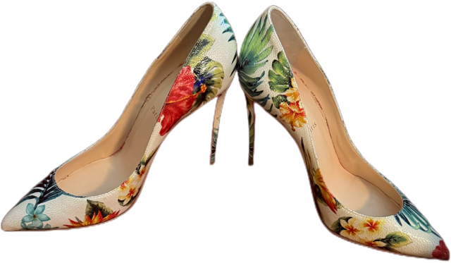 Christian Louboutin Multicolor Hawaii Floral Print Leather Pigalle Follies Pumps   (SZ 40.5)