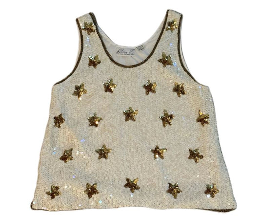 Vintage 80s Rina Z Cream Sequin/Beaded Star top (SZ S)