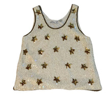 Load image into Gallery viewer, Vintage 80s Rina Z Cream Sequin/Beaded Star top (SZ S)
