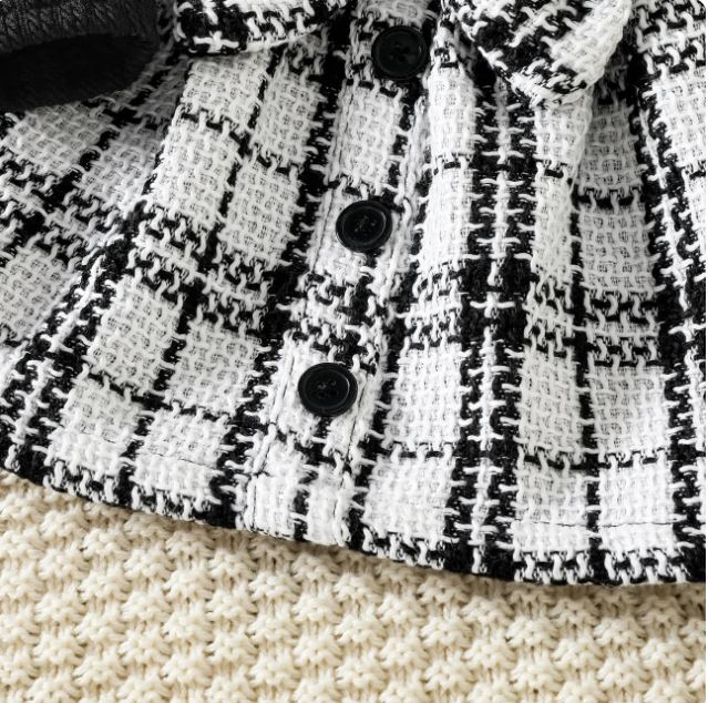 PatPat Rib Knit Ruffle Long-sleeve Spliced Tweed Bow Front Dress (9-12M)