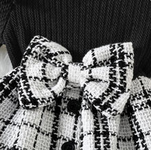 Cargar imagen en el visor de la galería, PatPat Rib Knit Ruffle Long-sleeve Spliced Tweed Bow Front Dress (9-12M)
