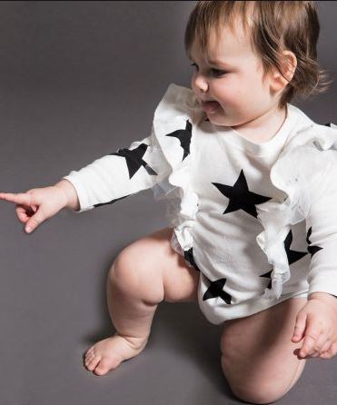 NUNUNU WHITE RUFFLED STAR ONESIE (SZ 6-12M)