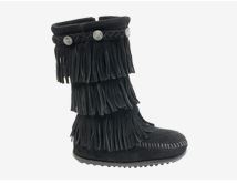 Load image into Gallery viewer, MINNETONKA 3 LAYER FRINGE BLACK BOOT (SZ 2)
