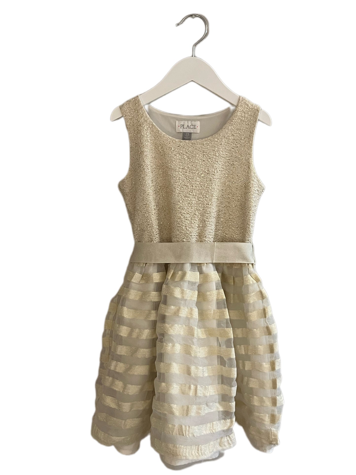 CHILDREN'S PLACE GOLD SPARKLE HOLIDAY DRESS (SZ 7/8)