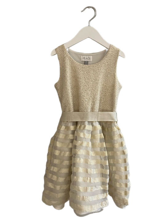 CHILDREN'S PLACE GOLD SPARKLE HOLIDAY DRESS (SZ 7/8)