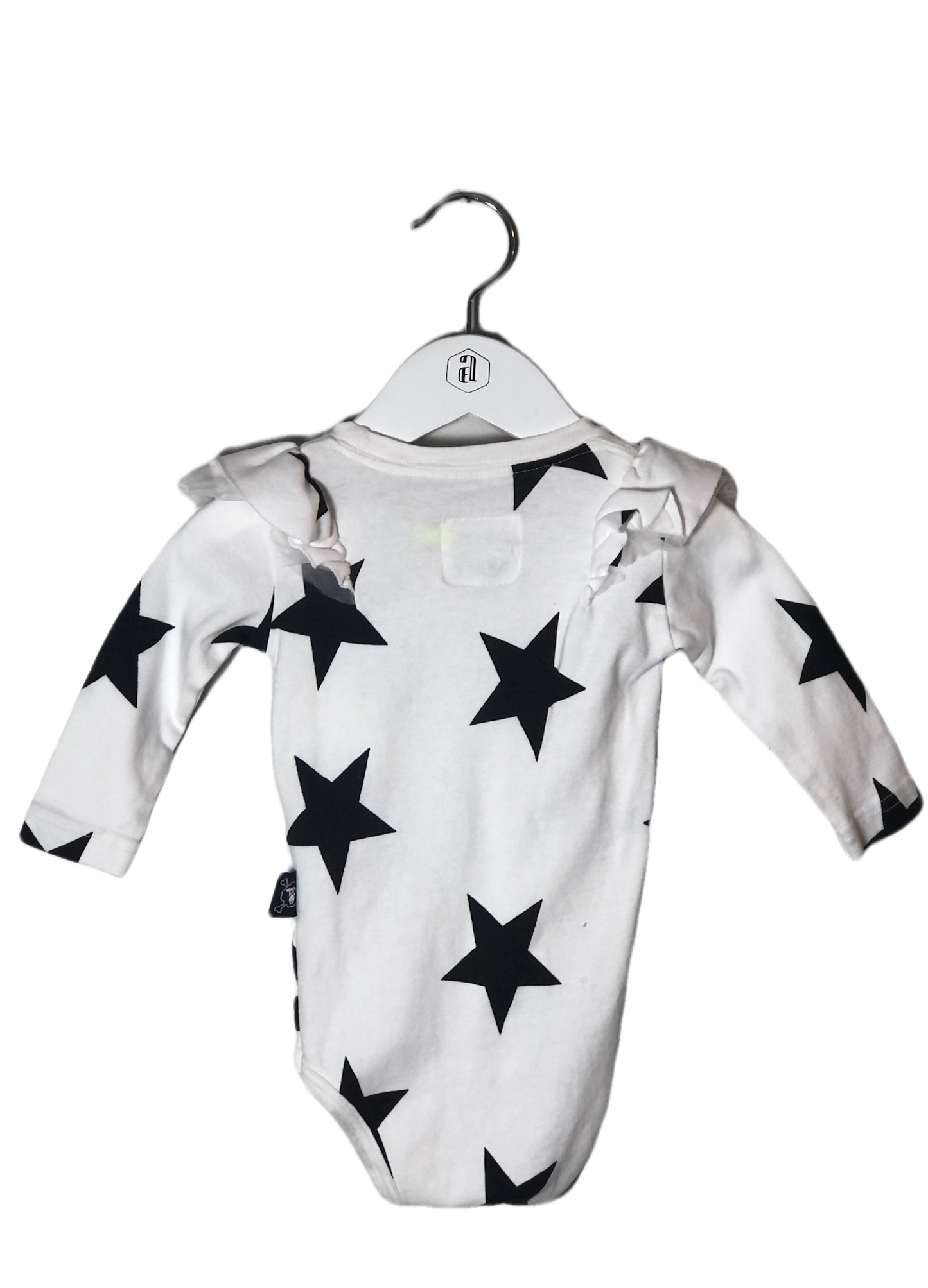 NUNUNU WHITE RUFFLED STAR ONESIE (SZ 6-12M)
