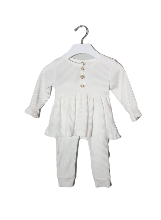 WHITE RIBBED TWO PIECE SET (SZ 2Y)