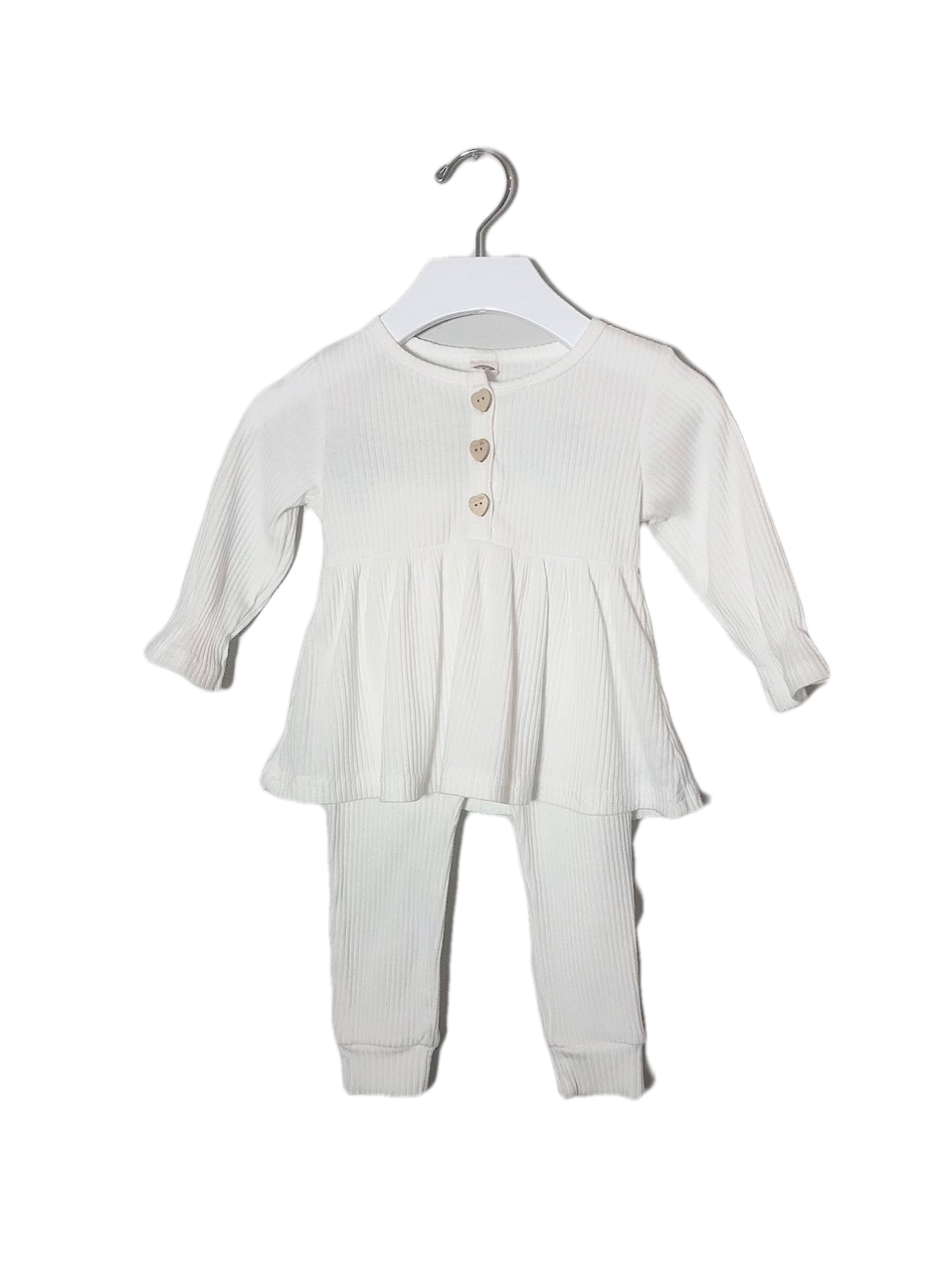 WHITE RIBBED TWO PIECE SET (SZ 2Y)