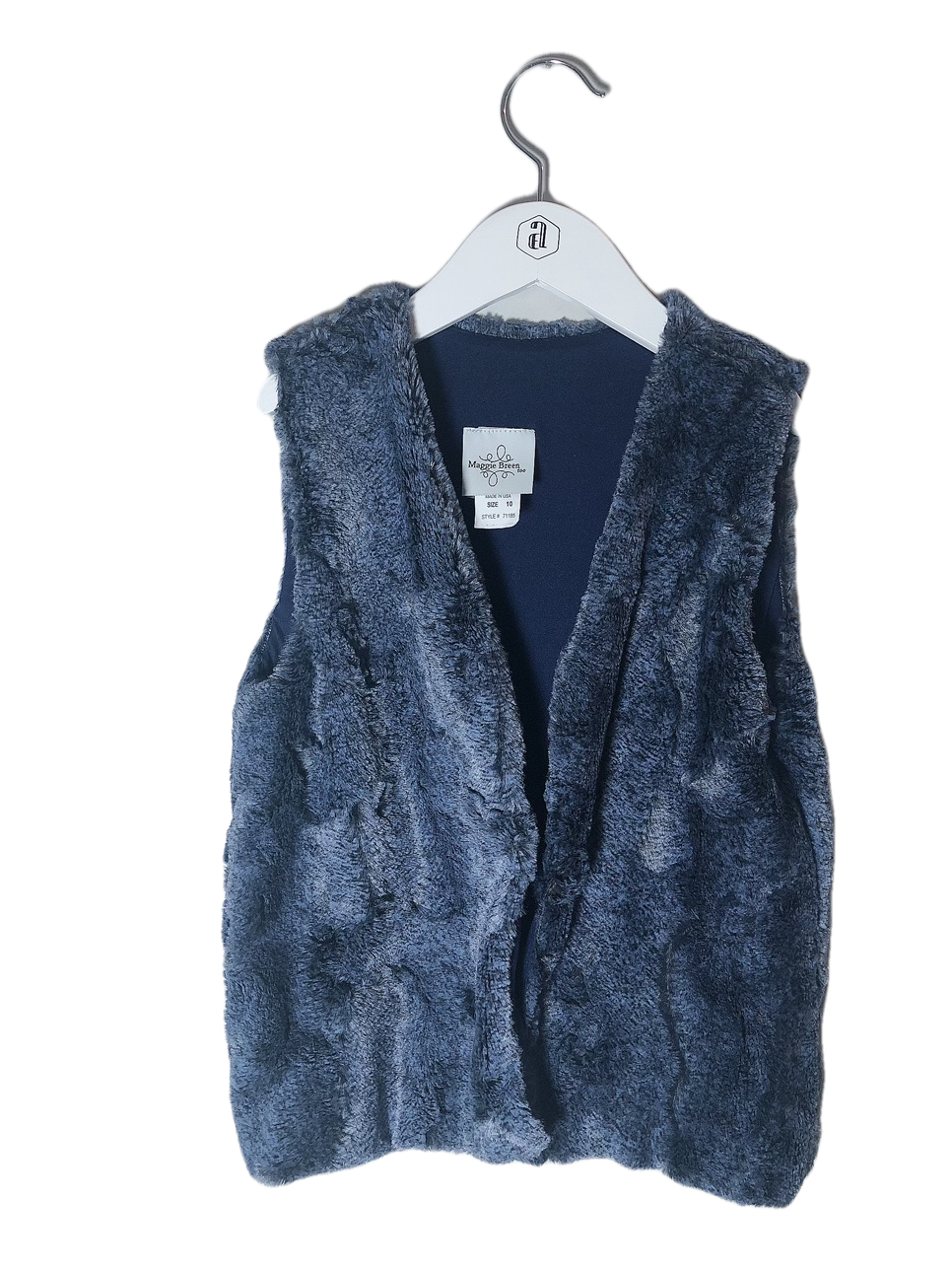 MAGGIE BREEN BLUE FUR VEST (SZ 10)