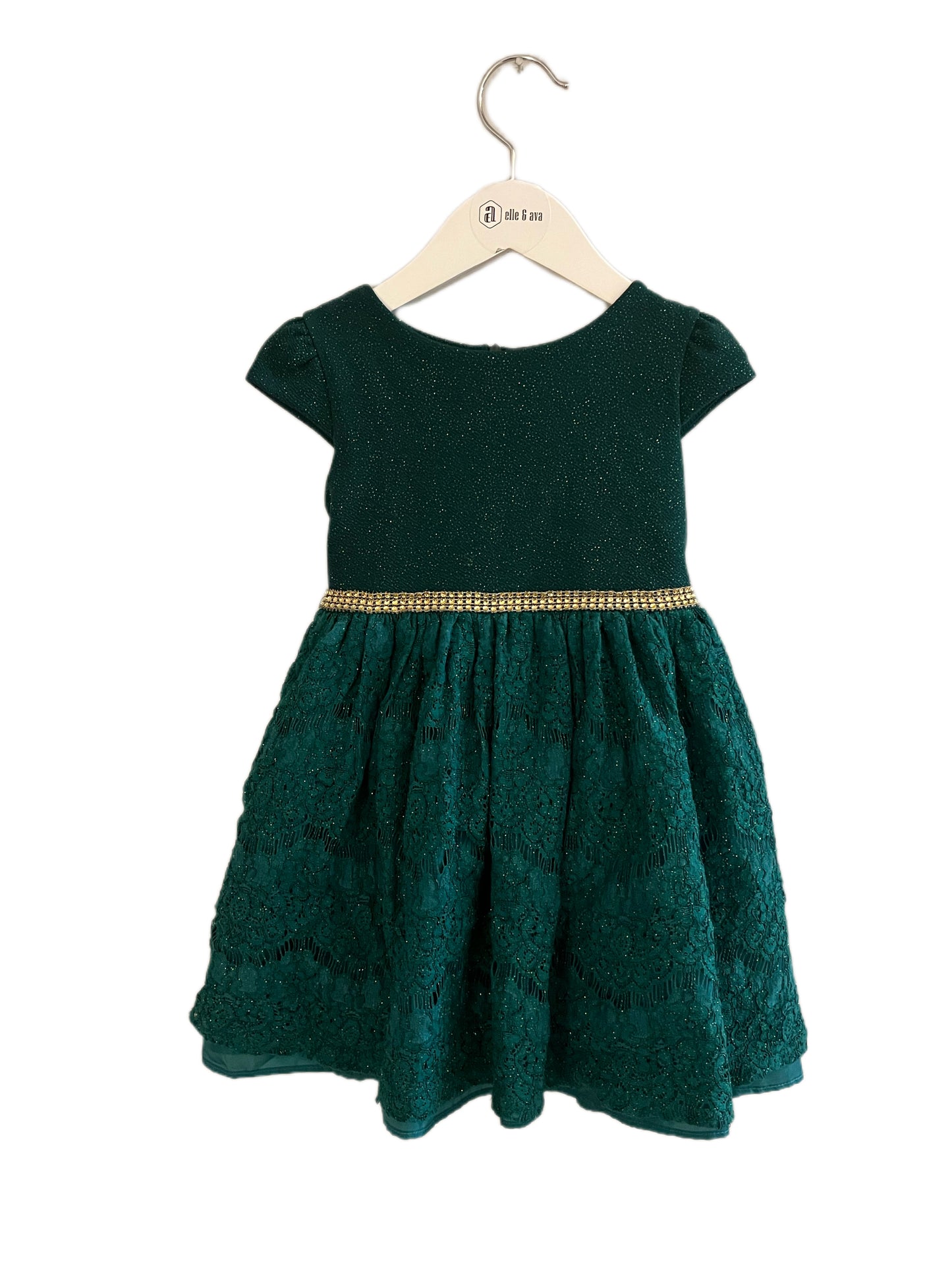 YOUNGLAND GREEN SPARKLE HOLIDAY DRESS (SZ 4)