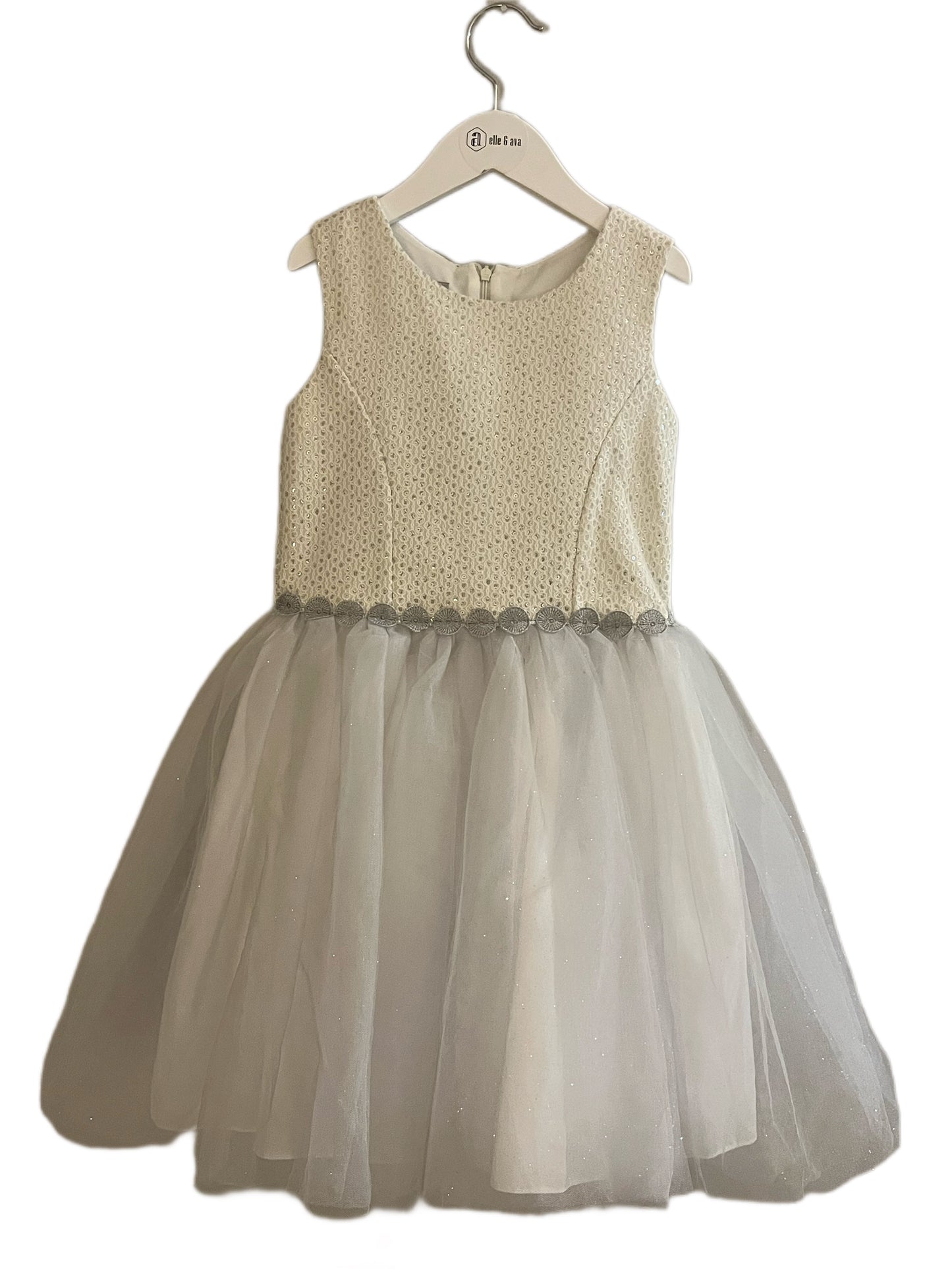 Pippa & Julie White & Silver Tutu Dress (SZ 8)