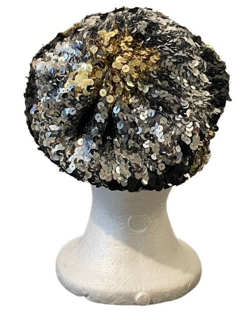 GIRLS' BLACK/GOLD SEQUIN BERET (OS)